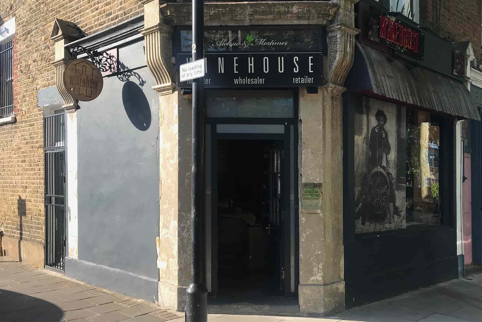 Winehouse neon sign with vintage barrel illustration