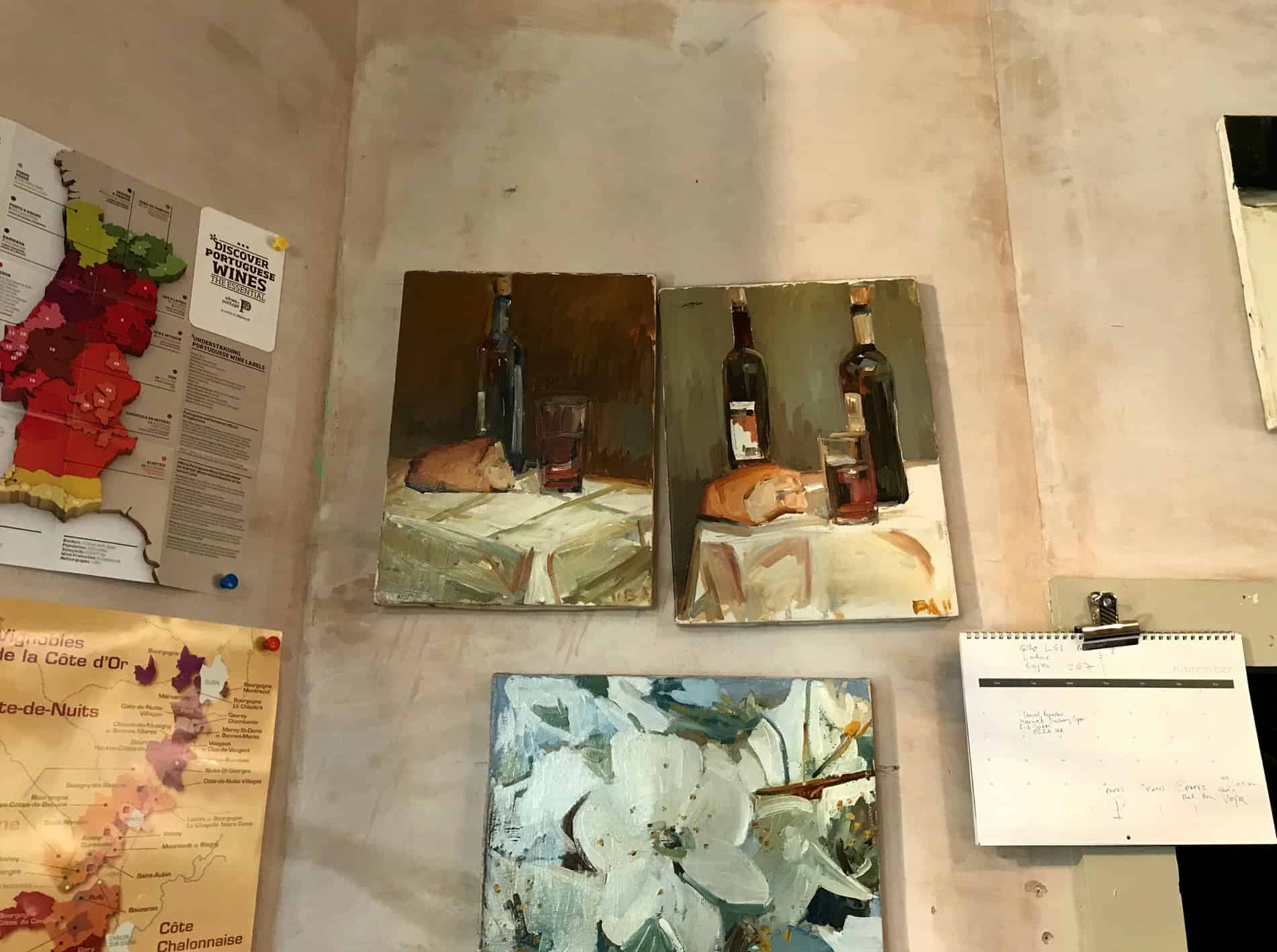 Wine bottles on display shelves inside the shop